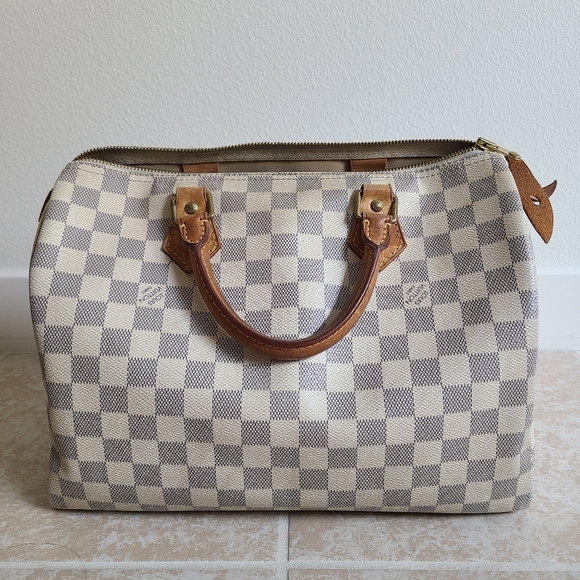 Louis Vuitton Handbags - Louis Vuitton Damier Azur Canvas Satchel with Brown Leather Trim
